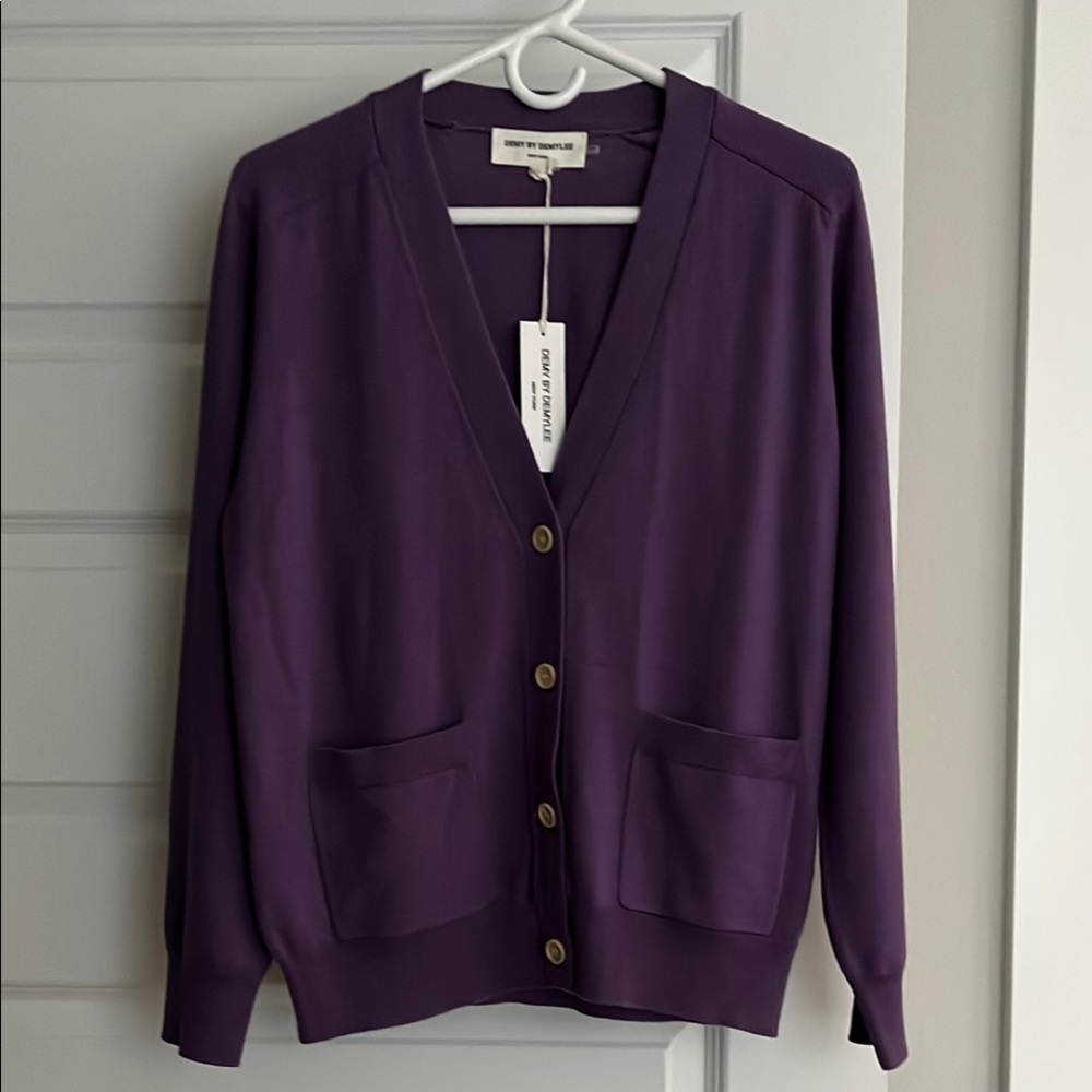 NWT DEMY BY DEMYLEE 100% Wool Women’s Cardigan Purple Size M